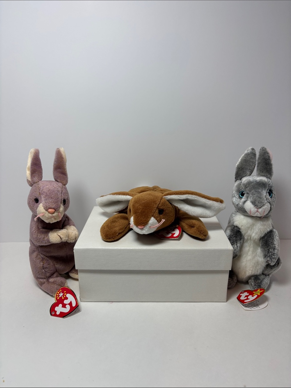 Ty Plush Bunny Trio - Lavender, Brown, and Gray
